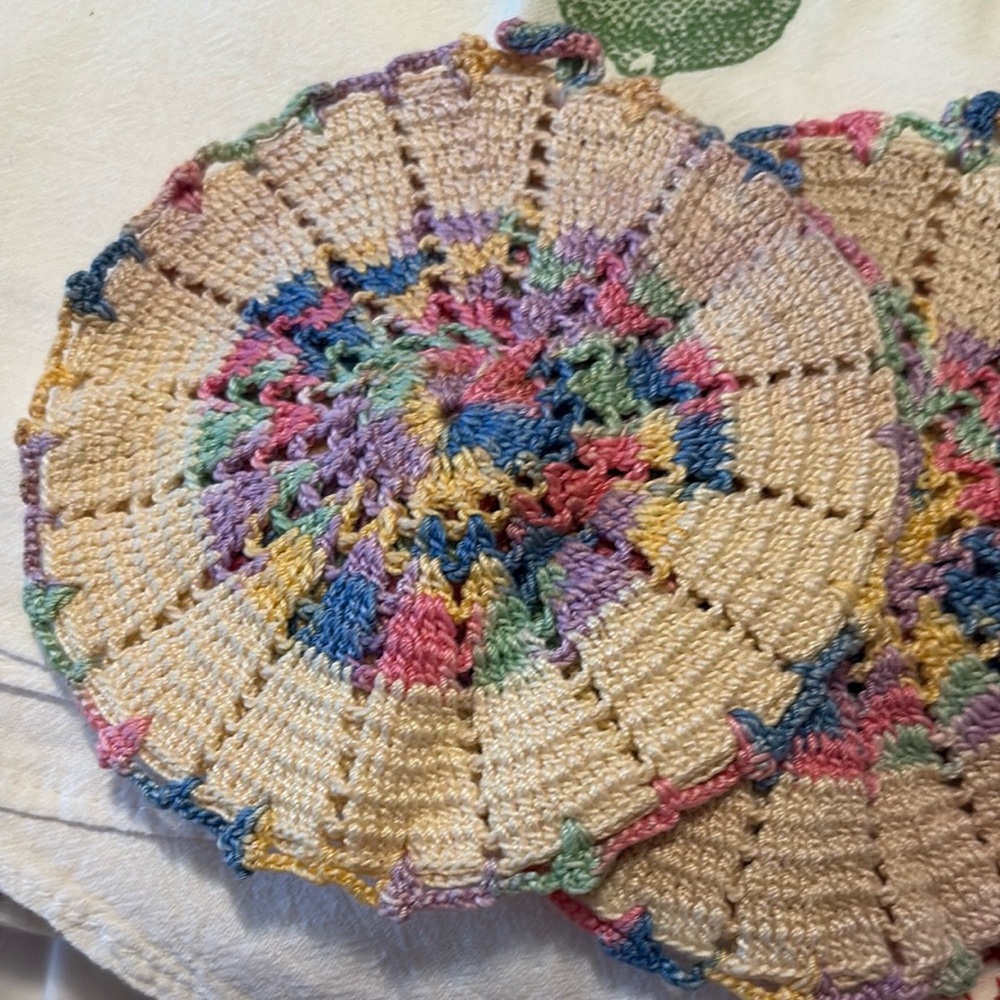 Vintage Multicolor Crochet Kitchen Linens